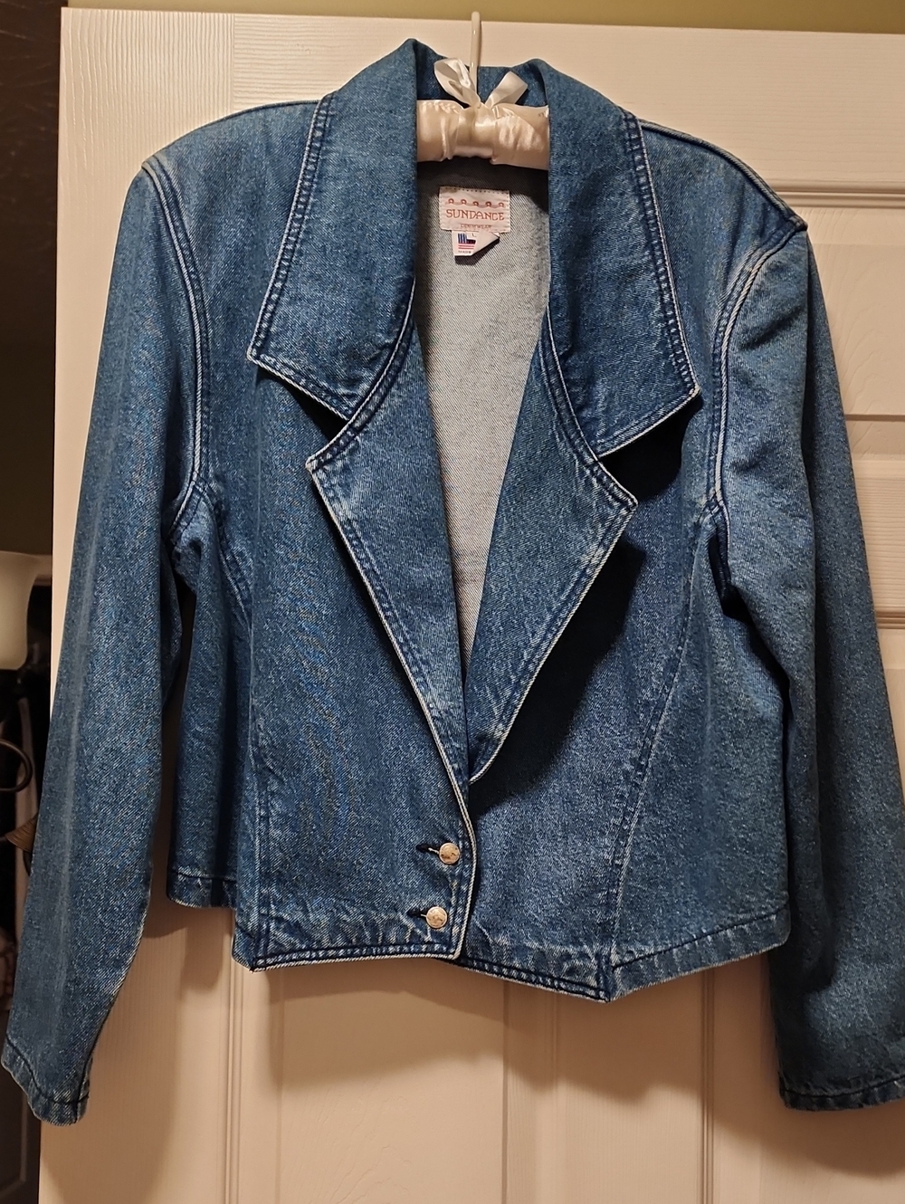 SUNDANCE Women's Denim Jacket Button Front Blue Jean Classic Size L